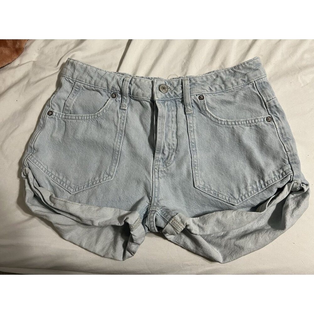 Free People Pale Blue Rolled-Hem Denim Shorts